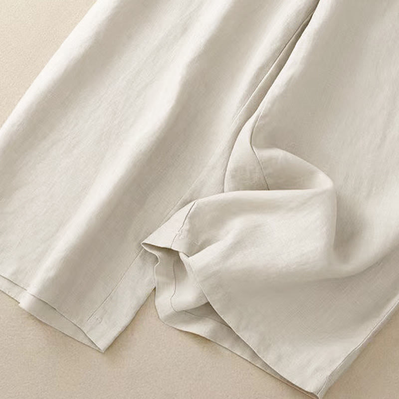 Pantaloni larghi da donna in cotone e lino con tasche, tinta unita, casual, con un bottone , Buddha Stones - image 20