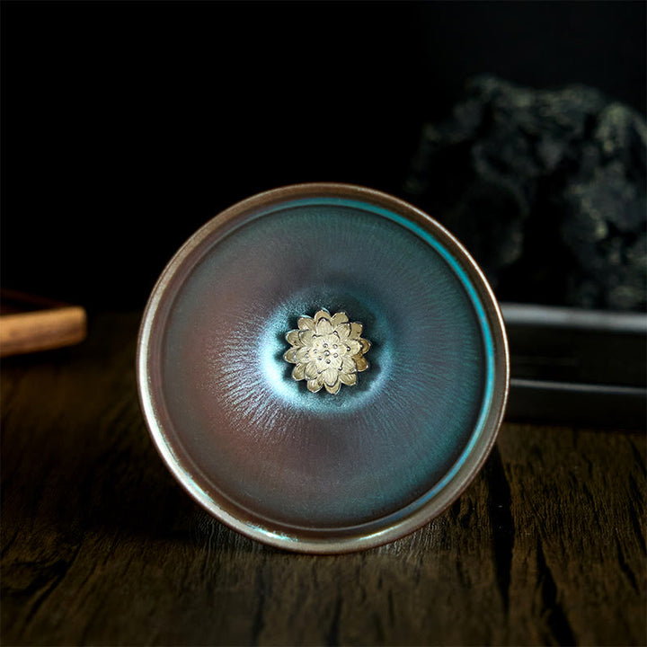 Tazza da tè in ceramica blu e viola con fiore di loto cinese Jianzhan fatto a mano, motivo: Buddha Stones, tazza da tè Kung Fu da 150 ml - 9*5cm*150ml - image 1