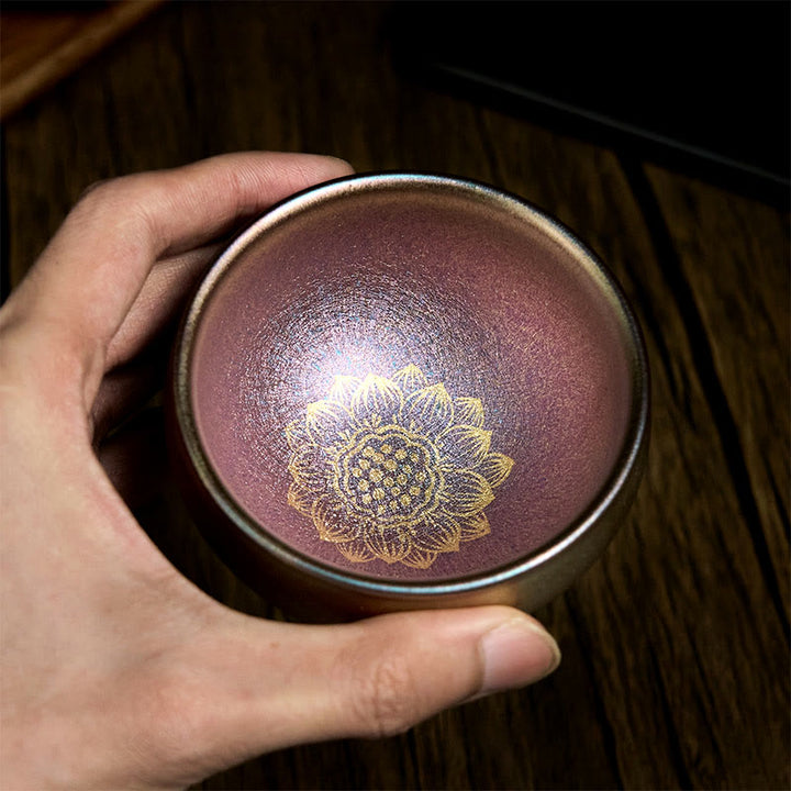 Tazza da tè in ceramica con fiore di loto dorato, realizzata a mano in Cina, Jianzhan, motivo: Buddha Stones, tazza da tè Kung Fu, 150 ml - image 4