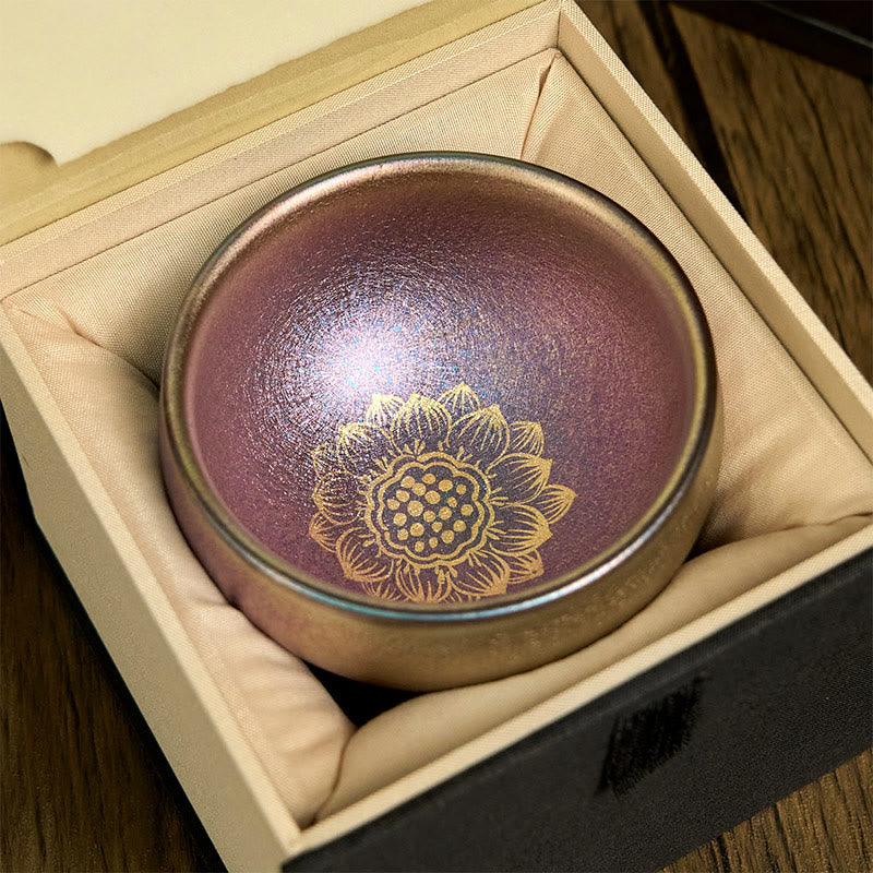 Tazza da tè in ceramica con fiore di loto dorato, realizzata a mano in Cina, Jianzhan, motivo: Buddha Stones, tazza da tè Kung Fu, 150 ml - image 3