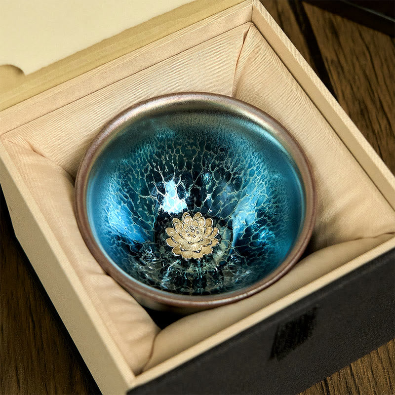 Tazza da tè in ceramica blu di loto Jianzhan cinese fatta a mano, motivo Buddha Stones, tazza da tè Kung Fu da 150 ml - image 3