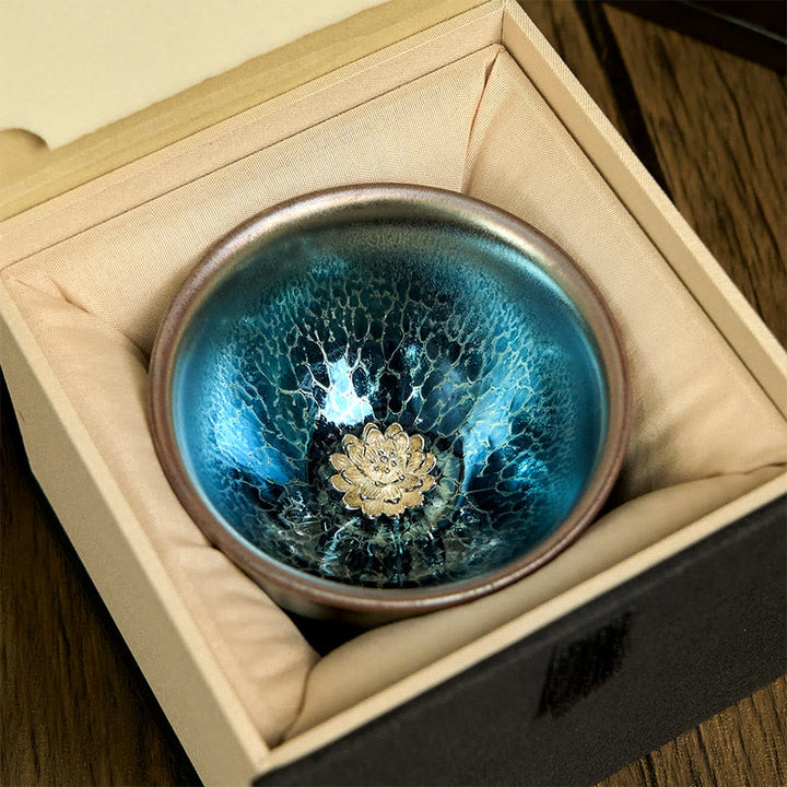 Tazza da tè in ceramica blu di loto Jianzhan cinese fatta a mano, motivo Buddha Stones, tazza da tè Kung Fu da 150 ml - image 3