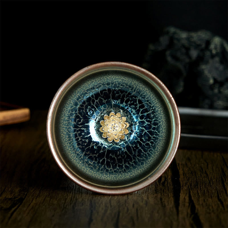 Tazza da tè in ceramica blu di loto Jianzhan cinese fatta a mano, motivo Buddha Stones, tazza da tè Kung Fu da 150 ml - 8,8*5,6 cm*150 ml - image 1