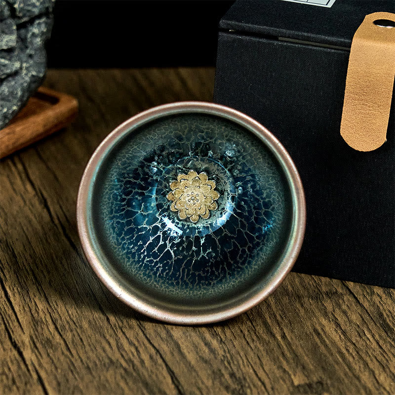 Tazza da tè in ceramica blu di loto Jianzhan cinese fatta a mano, motivo Buddha Stones, tazza da tè Kung Fu da 150 ml - image 2