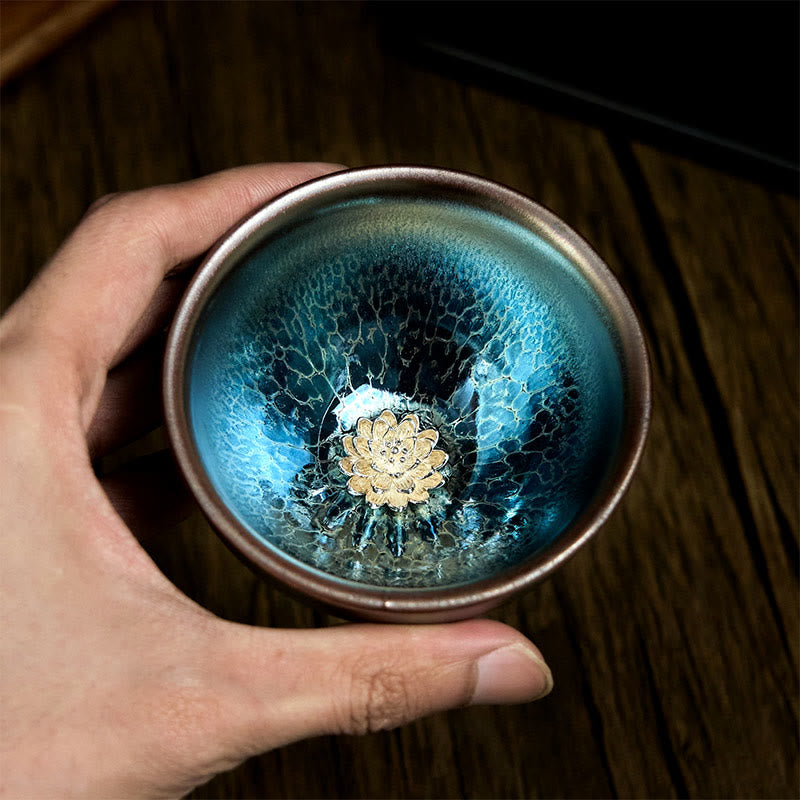 Tazza da tè in ceramica blu di loto Jianzhan cinese fatta a mano, motivo Buddha Stones, tazza da tè Kung Fu da 150 ml - image 4