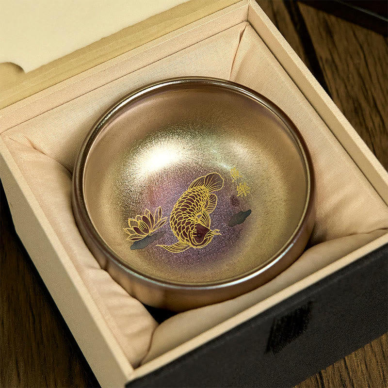Tazza da tè in ceramica con foglia di loto, realizzata a mano in Cina, Jianzhan Koi Buddha Stones Stones, Kung Fu Tea Cup, 150 ml - Pesce Koi dorato 8,8 cm * 5,5 cm * 150 ml - Scatola regalo - image 5