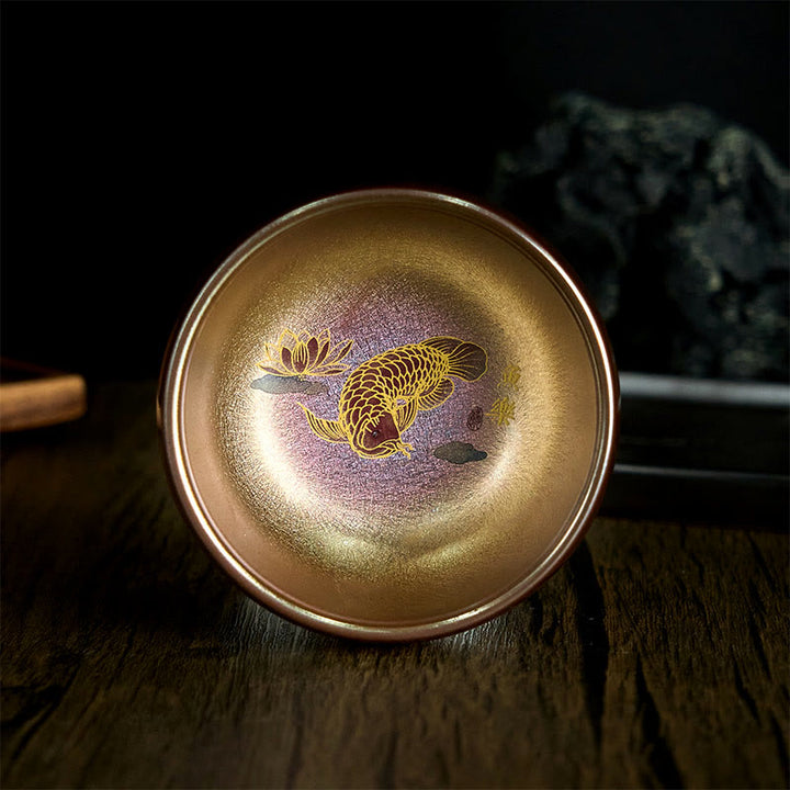 Tazza da tè in ceramica con foglia di loto, realizzata a mano in Cina, Jianzhan Koi Buddha Stones Stones, Kung Fu Tea Cup, 150 ml - Pesce Koi dorato 8,8 cm * 5,5 cm * 150 ml - Senza confezione regalo - image 1