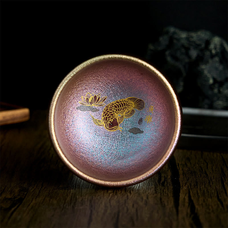 Tazza da tè in ceramica con foglia di loto, realizzata a mano in Cina, Jianzhan Koi Buddha Stones Stones, Kung Fu Tea Cup, 150 ml - Pesce Koi viola oro 8,8 cm * 5,5 cm * 150 ml - Senza confezione regalo - image 20