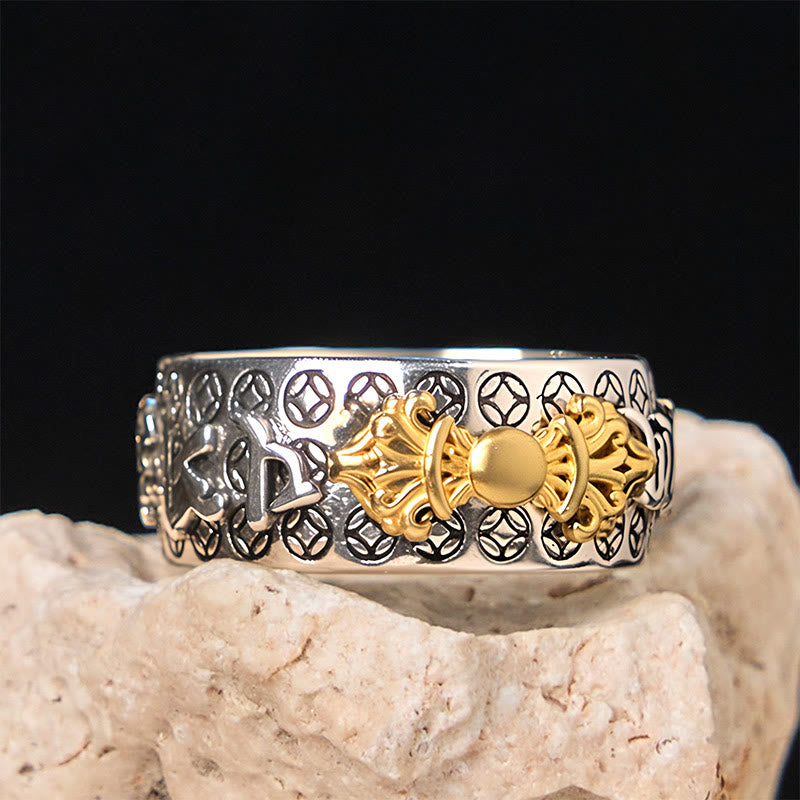 Anello di bilanciamento in argento placcato rame con Buddha Stones vintage Om Mani Padme Hum Vajra - image 5