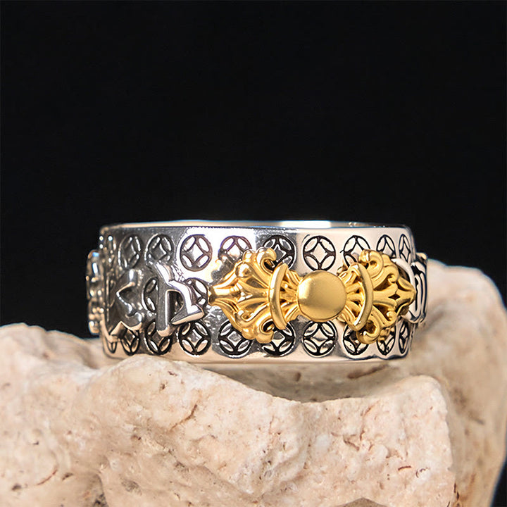 Anello di bilanciamento in argento placcato rame con Buddha Stones vintage Om Mani Padme Hum Vajra - image 5