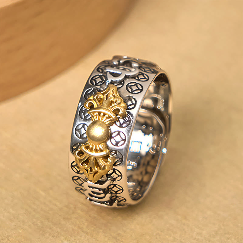 Anello di bilanciamento in argento placcato rame con Buddha Stones vintage Om Mani Padme Hum Vajra - image 2