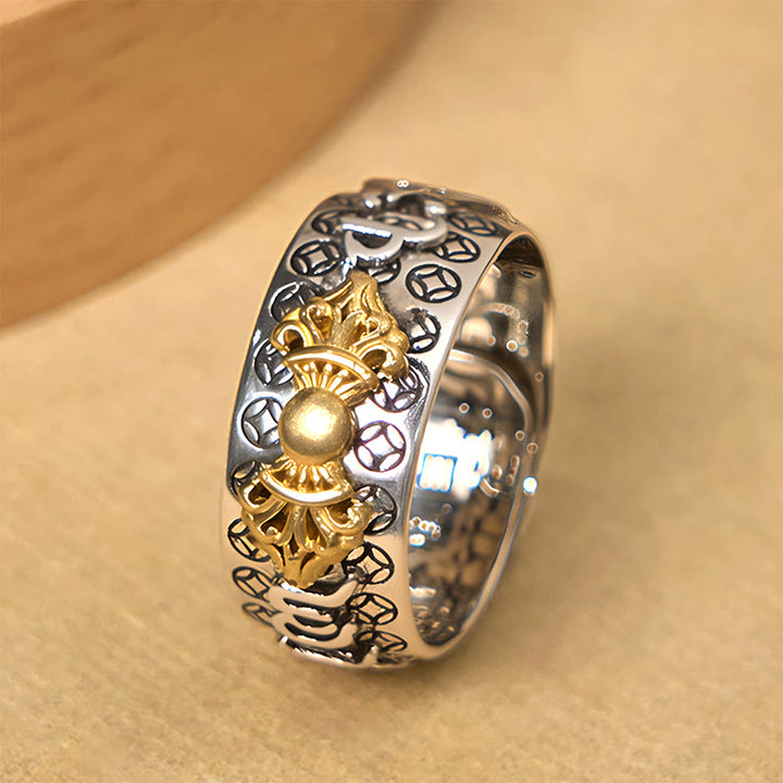 Anello di bilanciamento in argento placcato rame con Buddha Stones vintage Om Mani Padme Hum Vajra - image 2