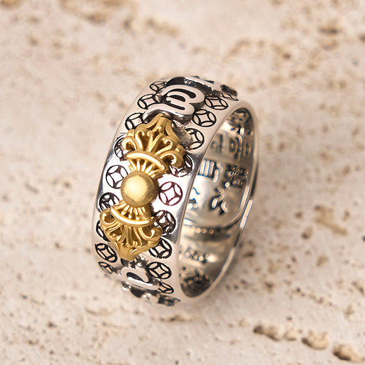 Anello di bilanciamento in argento placcato rame con Buddha Stones vintage Om Mani Padme Hum Vajra - image 4