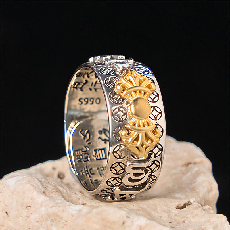 Anello di bilanciamento in argento placcato rame con Buddha Stones vintage Om Mani Padme Hum Vajra - image 10