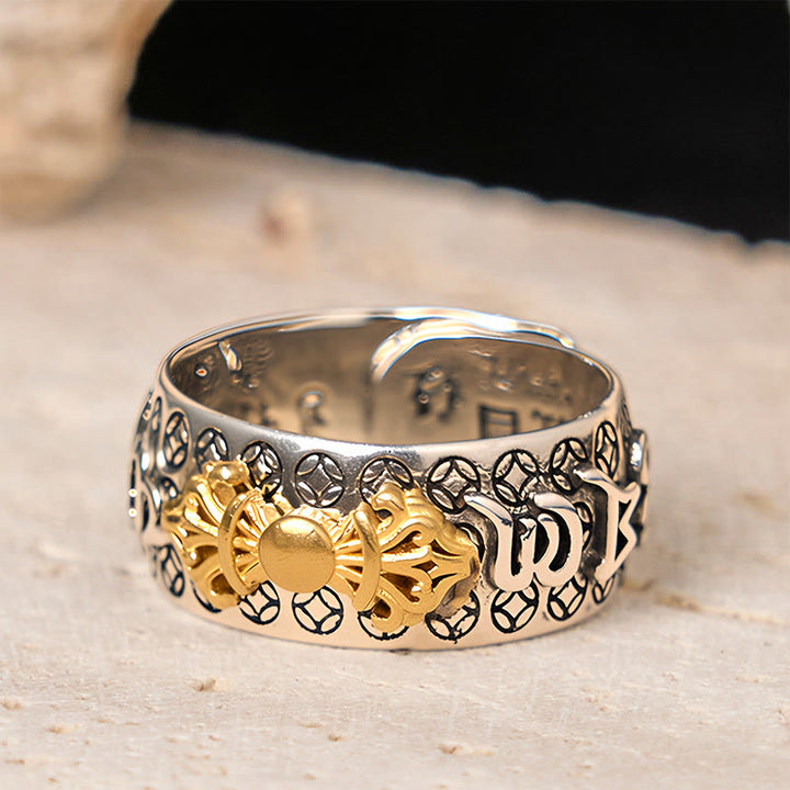 Anello di bilanciamento in argento placcato rame con Buddha Stones vintage Om Mani Padme Hum Vajra - image 3