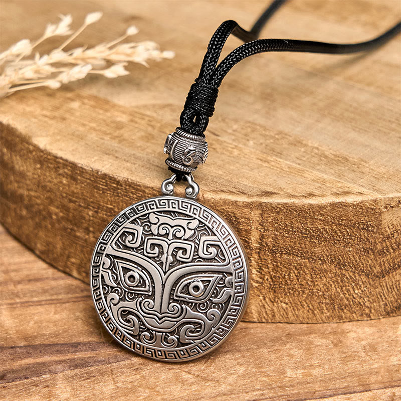 Collana con ciondolo in argento placcato rame e Buddha Stones Taotie Om Mani Padme Hum, simbolo della ricchezza - image 5