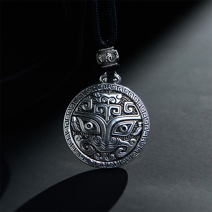Collana con ciondolo in argento placcato rame e Buddha Stones Taotie Om Mani Padme Hum, simbolo della ricchezza - image 3