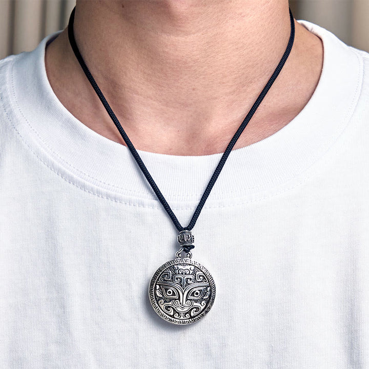 Collana con ciondolo in argento placcato rame e Buddha Stones Taotie Om Mani Padme Hum, simbolo della ricchezza - image 12