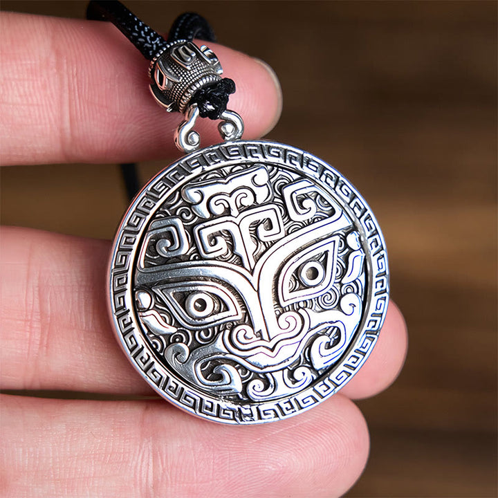 Collana con ciondolo in argento placcato rame e Buddha Stones Taotie Om Mani Padme Hum, simbolo della ricchezza - image 11