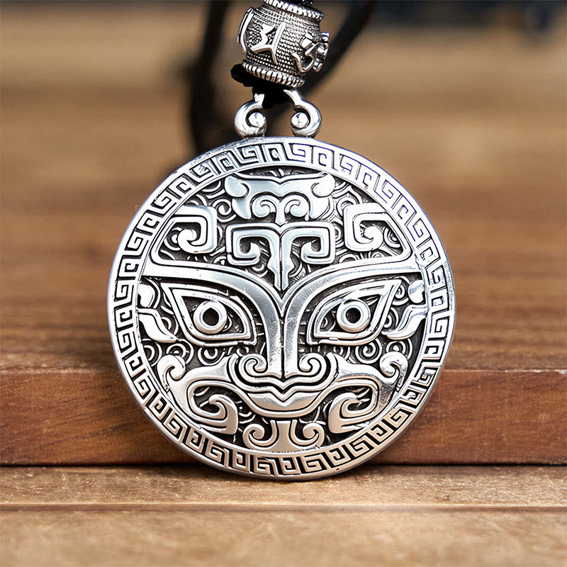 Collana con ciondolo in argento placcato rame e Buddha Stones Taotie Om Mani Padme Hum, simbolo della ricchezza - image 10