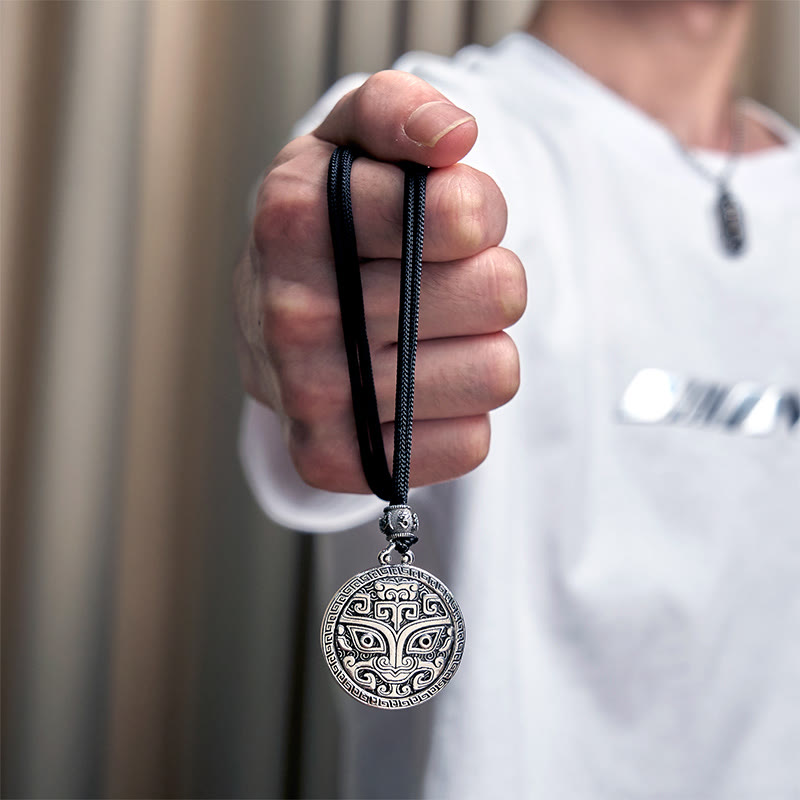 Collana con ciondolo in argento placcato rame e Buddha Stones Taotie Om Mani Padme Hum, simbolo della ricchezza - image 13