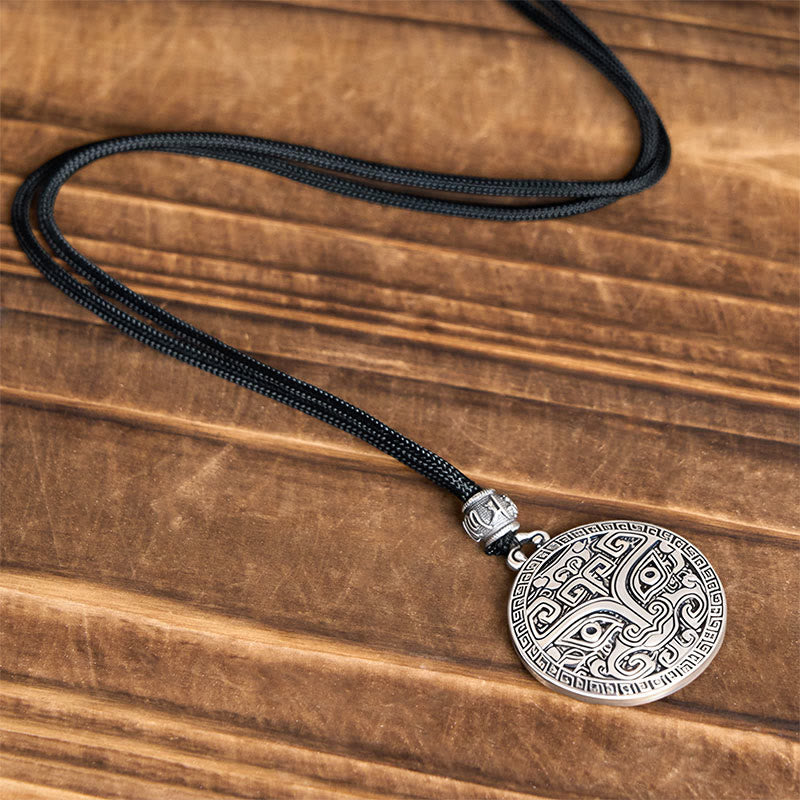 Collana con ciondolo in argento placcato rame e Buddha Stones Taotie Om Mani Padme Hum, simbolo della ricchezza - image 9