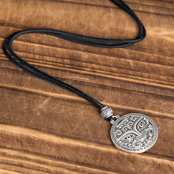 Collana con ciondolo in argento placcato rame e Buddha Stones Taotie Om Mani Padme Hum, simbolo della ricchezza - image 9