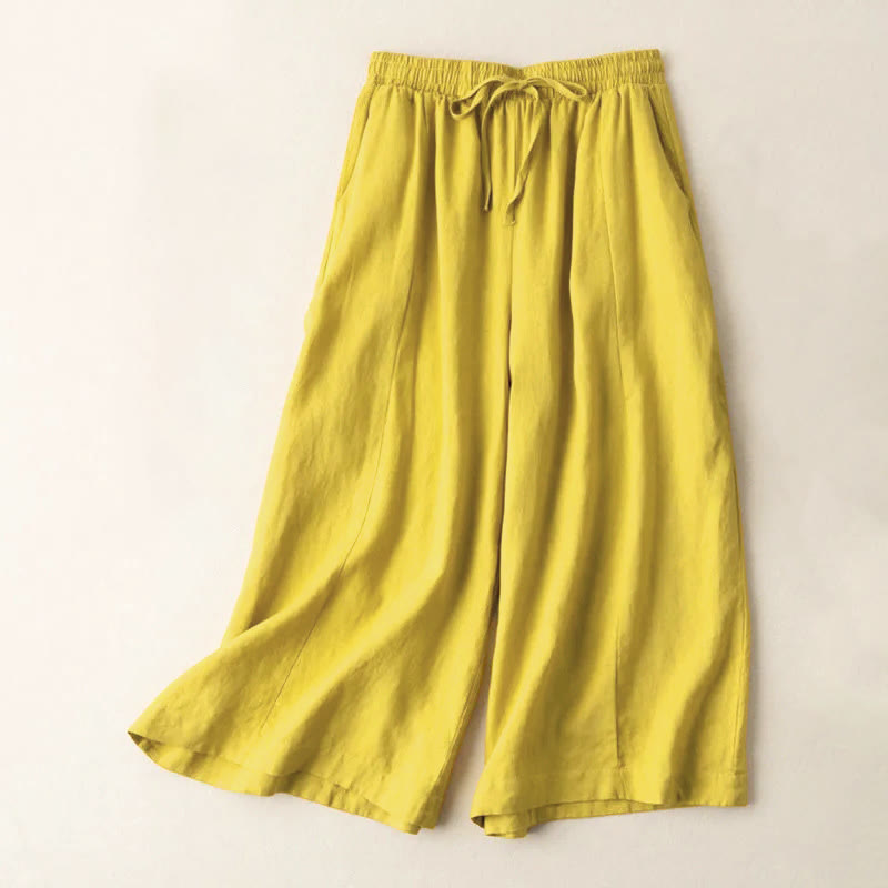 Pantaloni Capri corti Buddha Stones, tinta unita, lunghezza 7-8, in cotone e lino, a gamba larga, con tasche, da donna - Oro - US12, UK/AU16, EU44 (3XL) - image 1