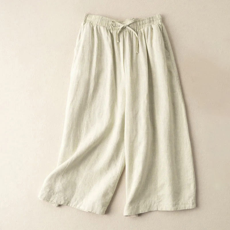 Pantaloni Capri corti Buddha Stones, tinta unita, lunghezza 7-8, in cotone e lino, a gamba larga, con tasche, da donna - Beige - US12, UK/AU16, EU44 (3XL) - image 22