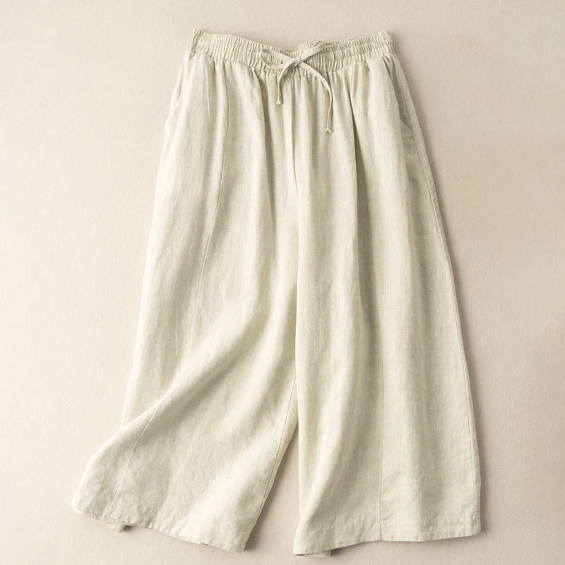 Pantaloni Capri corti Buddha Stones, tinta unita, lunghezza 7-8, in cotone e lino, a gamba larga, con tasche, da donna - image 23