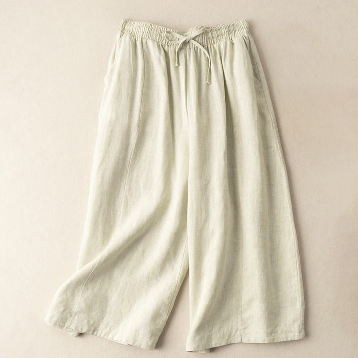 Pantaloni Capri corti Buddha Stones, tinta unita, lunghezza 7-8, in cotone e lino, a gamba larga, con tasche, da donna - image 24