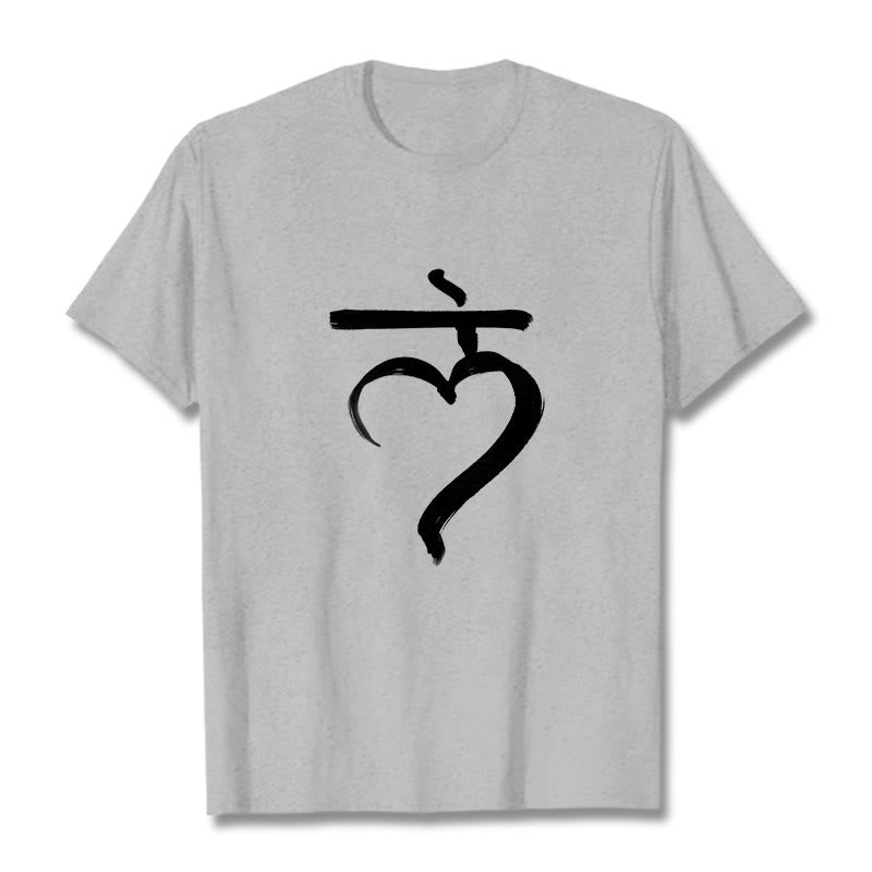 Maglietta casual in cotone con scritta Buddha Stones Lam Mantra in sanscrito - Grigio chiaro - 2XL - image 20