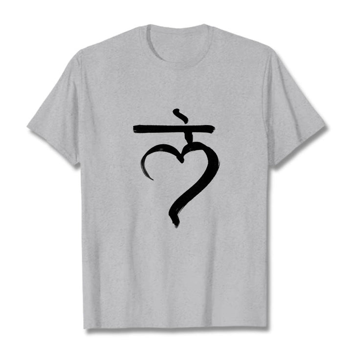 Maglietta casual in cotone con scritta Buddha Stones Lam Mantra in sanscrito - Grigio chiaro - 2XL - image 20
