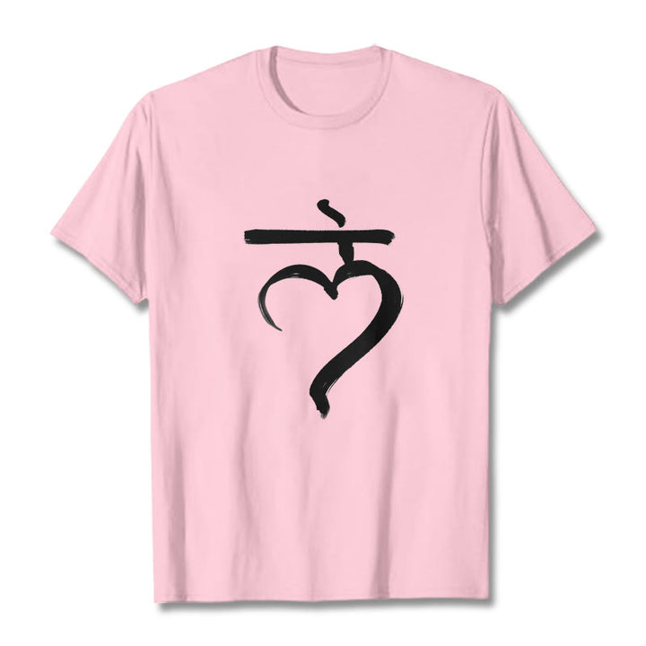 Maglietta casual in cotone con scritta Buddha Stones Lam Mantra in sanscrito - Rosa chiaro - 2XL - image 13