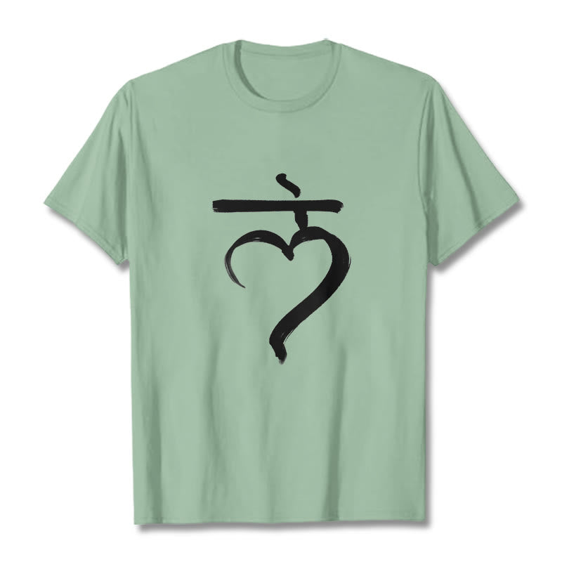 Maglietta casual in cotone con scritta Buddha Stones Lam Mantra in sanscrito - Verde pallido - 2XL - image 15