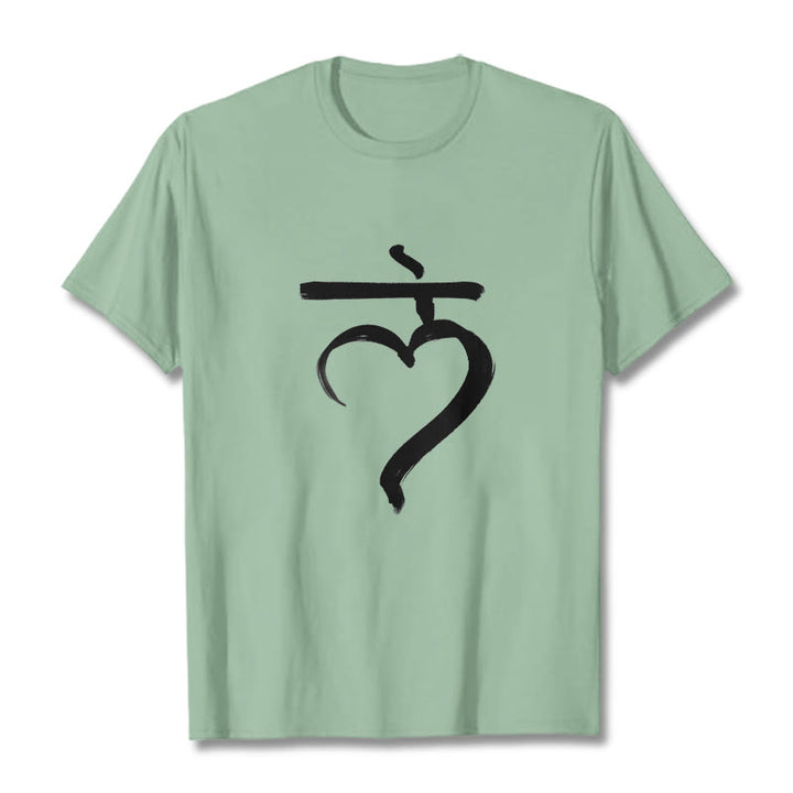 Maglietta casual in cotone con scritta Buddha Stones Lam Mantra in sanscrito - Verde pallido - 2XL - image 15
