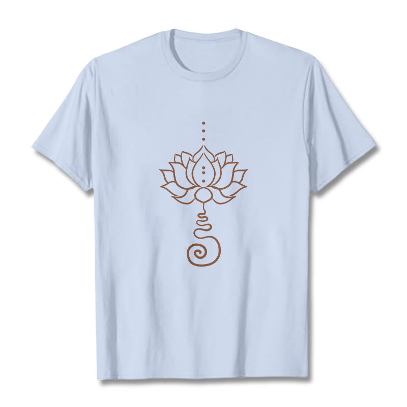 Maglietta casual in cotone con motivo Buddha Stones Lotus - Ciano chiaro - 2XL - image 19