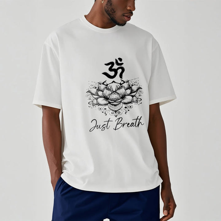 Maglietta casual in cotone con motivo a fiori di loto e simbolo Om di Buddha Stones - image 8