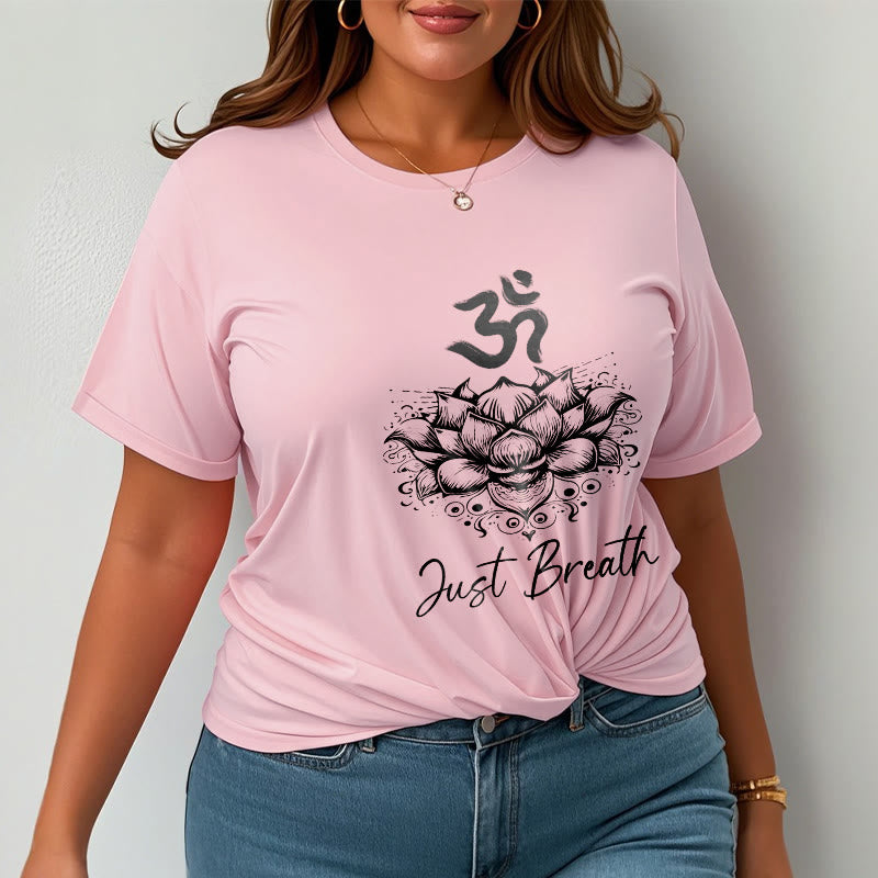 Maglietta casual in cotone con motivo a fiori di loto e simbolo Om di Buddha Stones - image 13