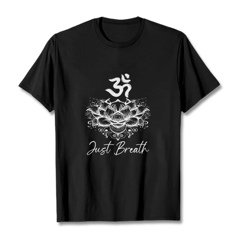 Maglietta casual in cotone con motivo a fiori di loto e simbolo Om di Buddha Stones - Nero - 2XL - image 4