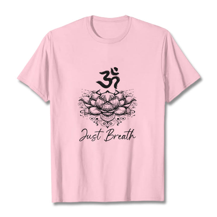 Maglietta casual in cotone con motivo a fiori di loto e simbolo Om di Buddha Stones - Rosa chiaro - 2XL - image 12