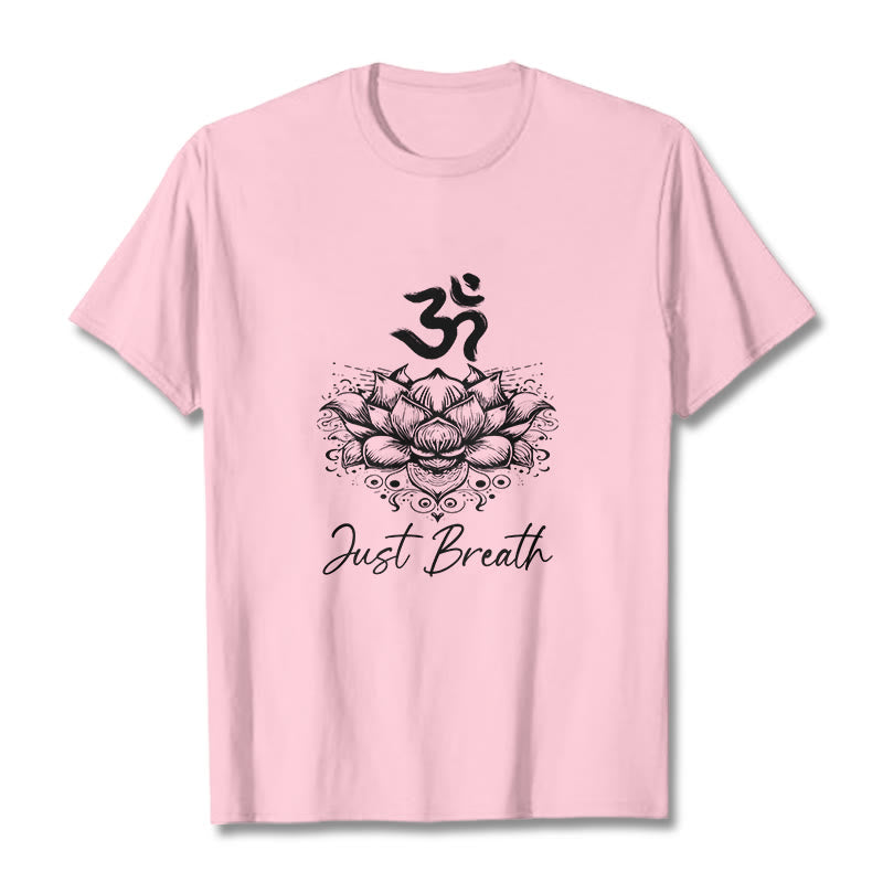 Maglietta casual in cotone con motivo a fiori di loto e simbolo Om di Buddha Stones - Rosa chiaro - 2XL - image 13