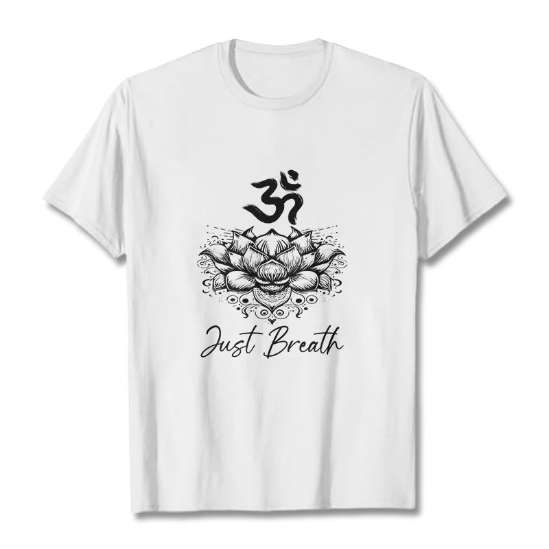 Maglietta casual in cotone con motivo a fiori di loto e simbolo Om di Buddha Stones - Bianco - 2XL - image 8
