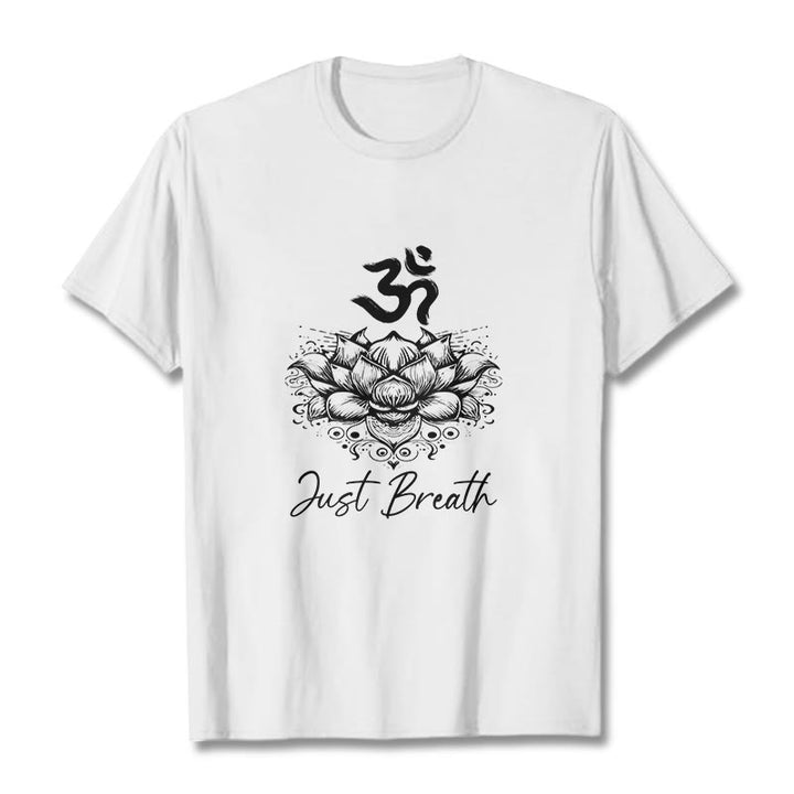 Maglietta casual in cotone con motivo a fiori di loto e simbolo Om di Buddha Stones - Bianco - 2XL - image 8