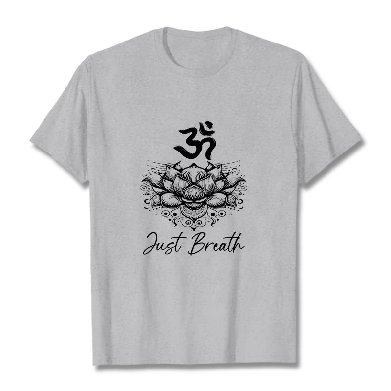 Maglietta casual in cotone con motivo a fiori di loto e simbolo Om di Buddha Stones - Grigio chiaro - 2XL - image 19