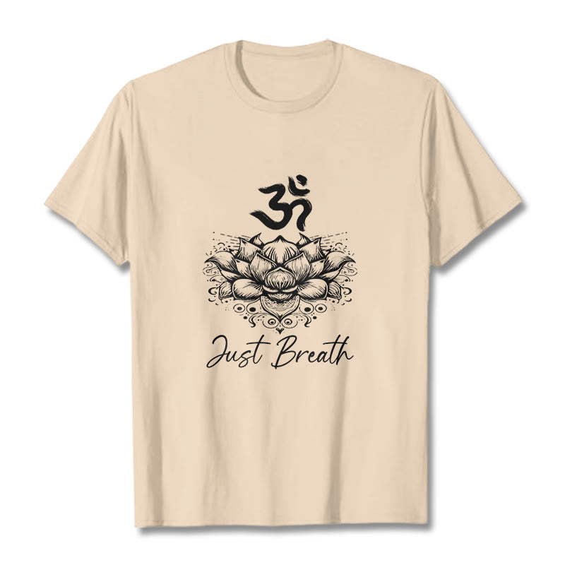 Maglietta casual in cotone con motivo a fiori di loto e simbolo Om di Buddha Stones - Biscotto - 2XL - image 11