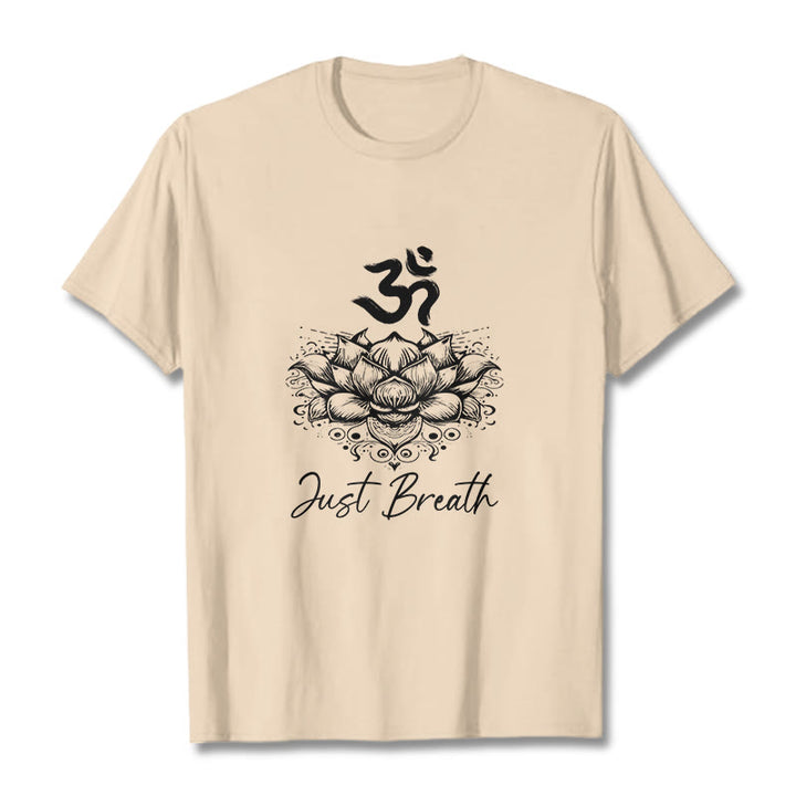 Maglietta casual in cotone con motivo a fiori di loto e simbolo Om di Buddha Stones - Biscotto - 2XL - image 11