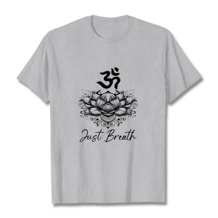 Maglietta casual in cotone con motivo a fiori di loto e simbolo Om di Buddha Stones - Grigio chiaro - 2XL - image 20