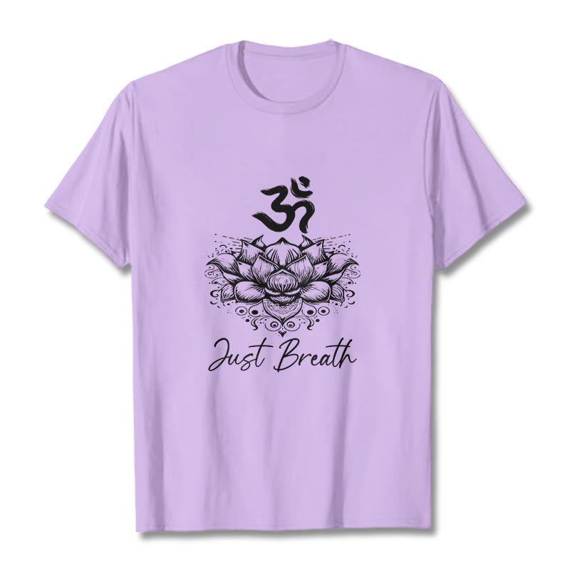 Maglietta casual in cotone con motivo a fiori di loto e simbolo Om di Buddha Stones - Prugna - 2XL - image 17