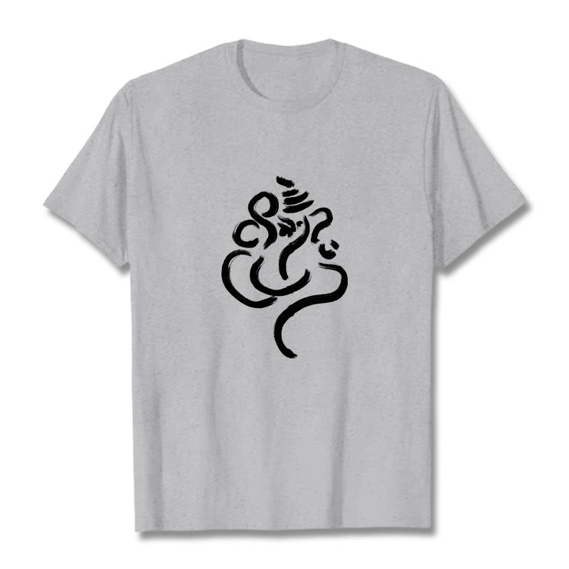 Maglietta casual in cotone con motivo Buddha Stones Ganesha - Grigio chiaro - 2XL - image 20
